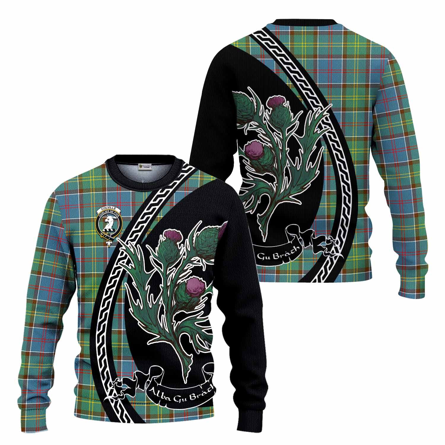 Colville Family Crest Tartan Knitted Sweater Alba Thistle Inspired - Tartan Vibes Clothing
