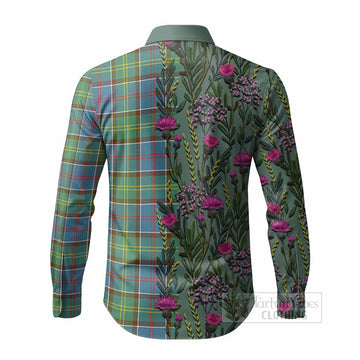 Colville Family Crest Tartan Long Sleeve Button Shirts Scottish Thistle Flower Pattern Half Style
