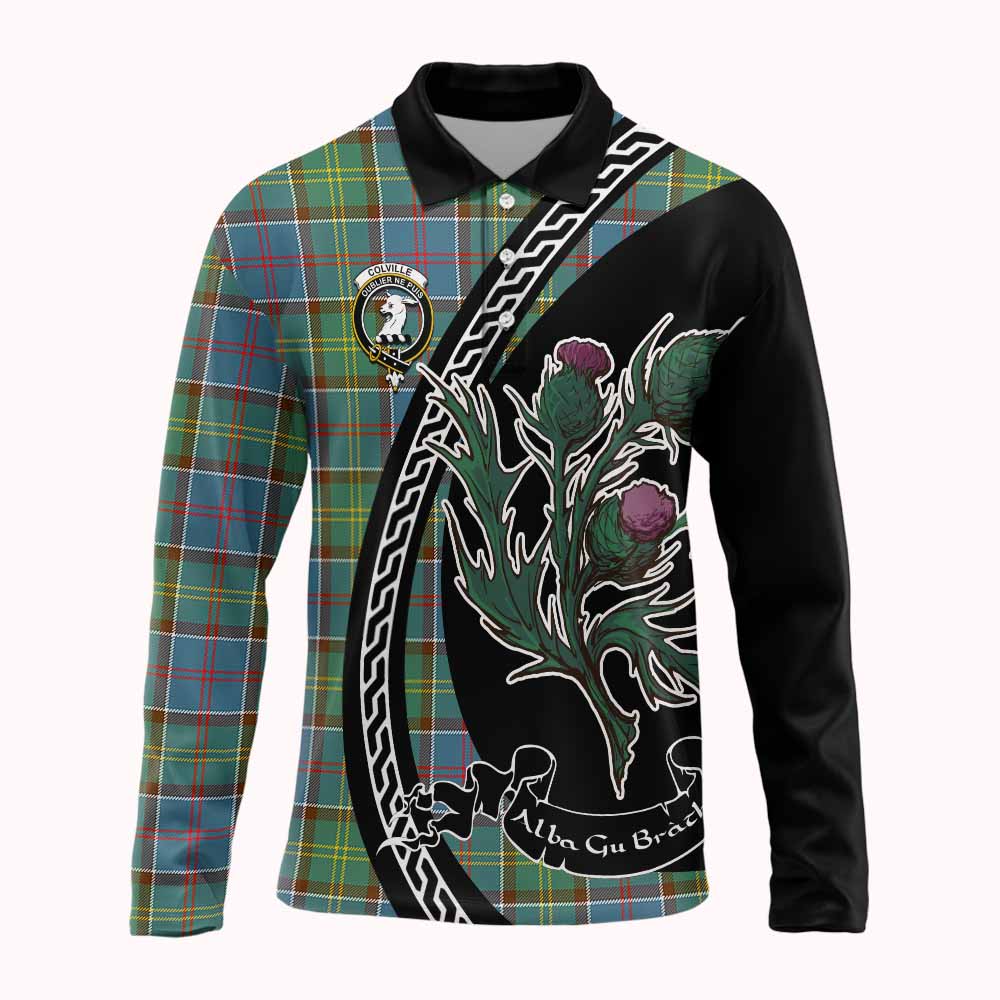 Colville Family Crest Tartan Long Sleeve Polo Shirt Alba Thistle Inspired - Tartan Vibes Clothing
