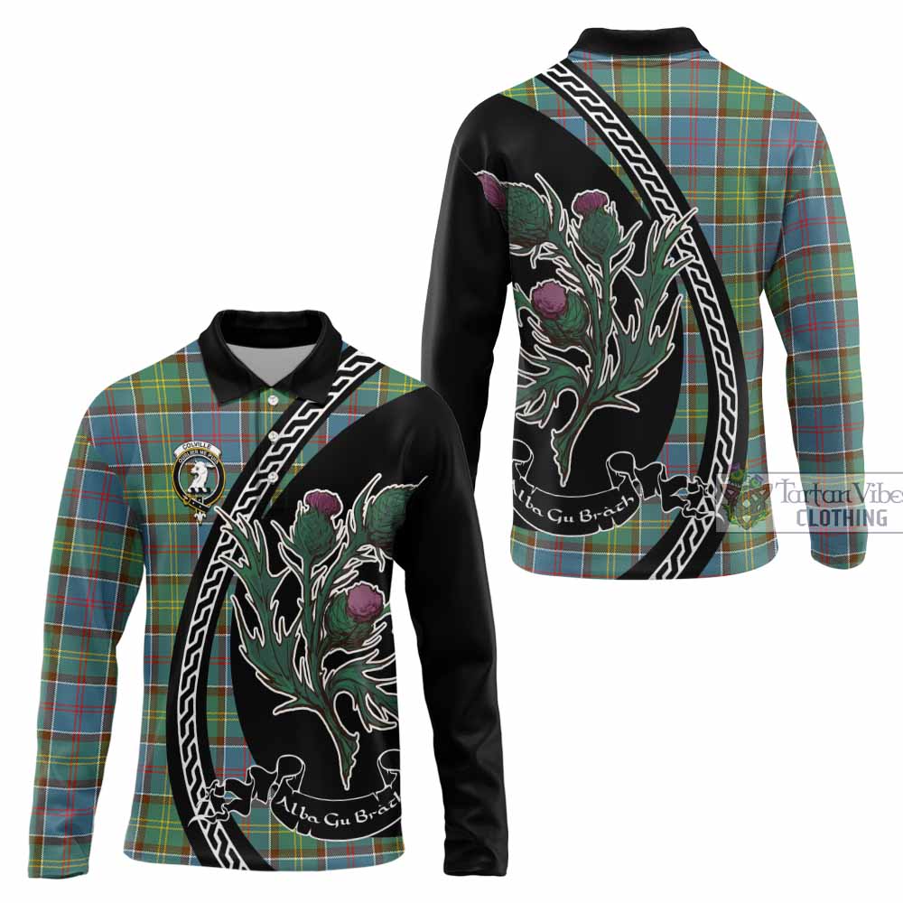 Colville Family Crest Tartan Long Sleeve Polo Shirt Alba Thistle Inspired - Tartan Vibes Clothing