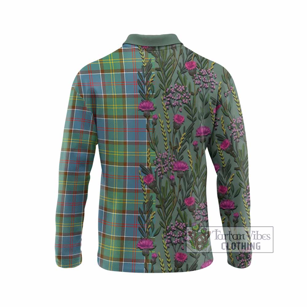 Colville Family Crest Tartan Long Sleeve Polo Shirt Scottish Thistle Flower Pattern Half Style - Tartan Vibes Clothing