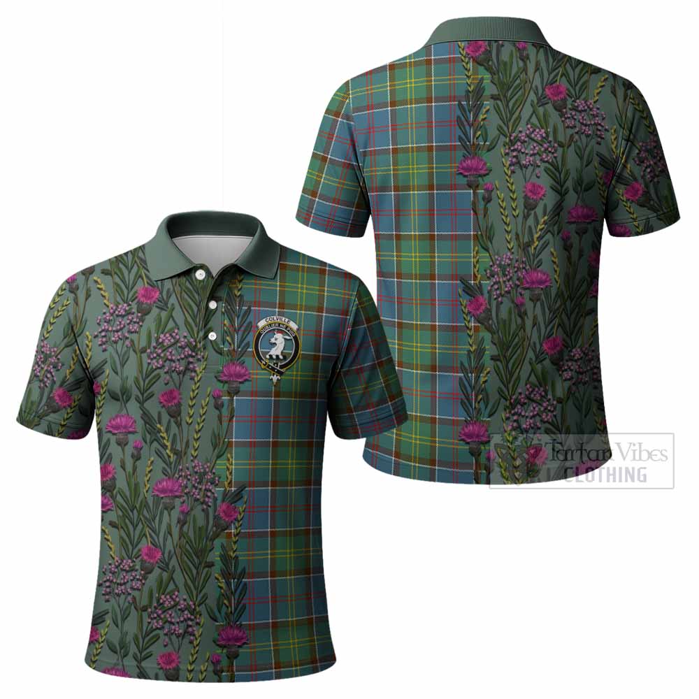 Colville Family Crest Tartan Polo Shirt Scottish Thistle Flower Pattern Half Style - Tartan Vibes Clothing