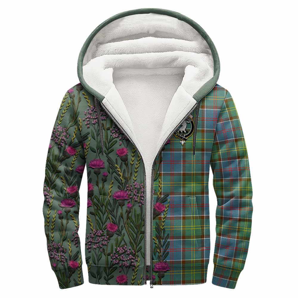 Colville Family Crest Tartan Sherpa Hoodie Scottish Thistle Flower Pattern Half Style - Tartan Vibes Clothing