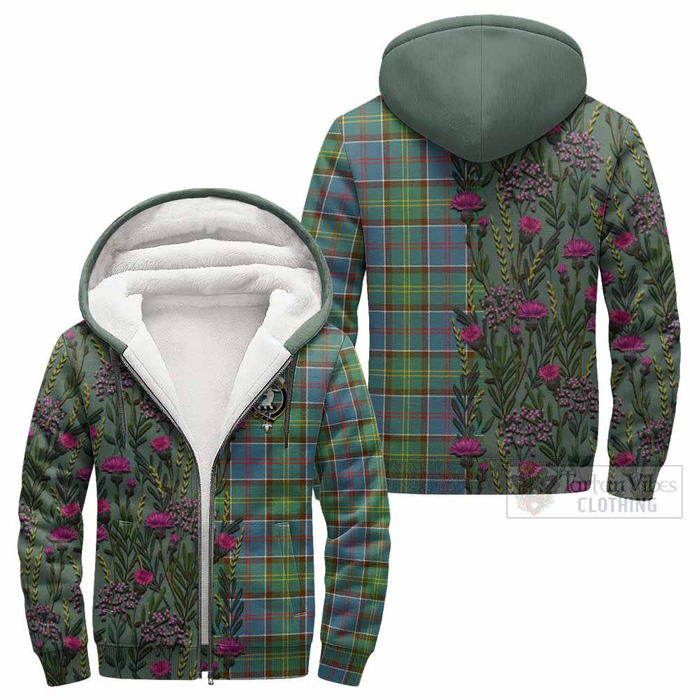 Colville Family Crest Tartan Sherpa Hoodie Scottish Thistle Flower Pattern Half Style - Tartan Vibes Clothing