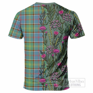 Colville Family Crest Tartan T-Shirt Scottish Thistle Flower Pattern Half Style - Tartan Vibes Clothing