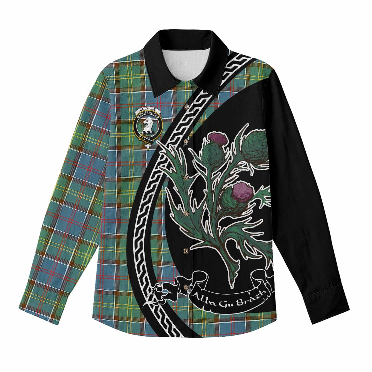 Colville Family Crest Tartan Women Casual Shirt Alba Thistle Inspired - Tartan Vibes Clothing