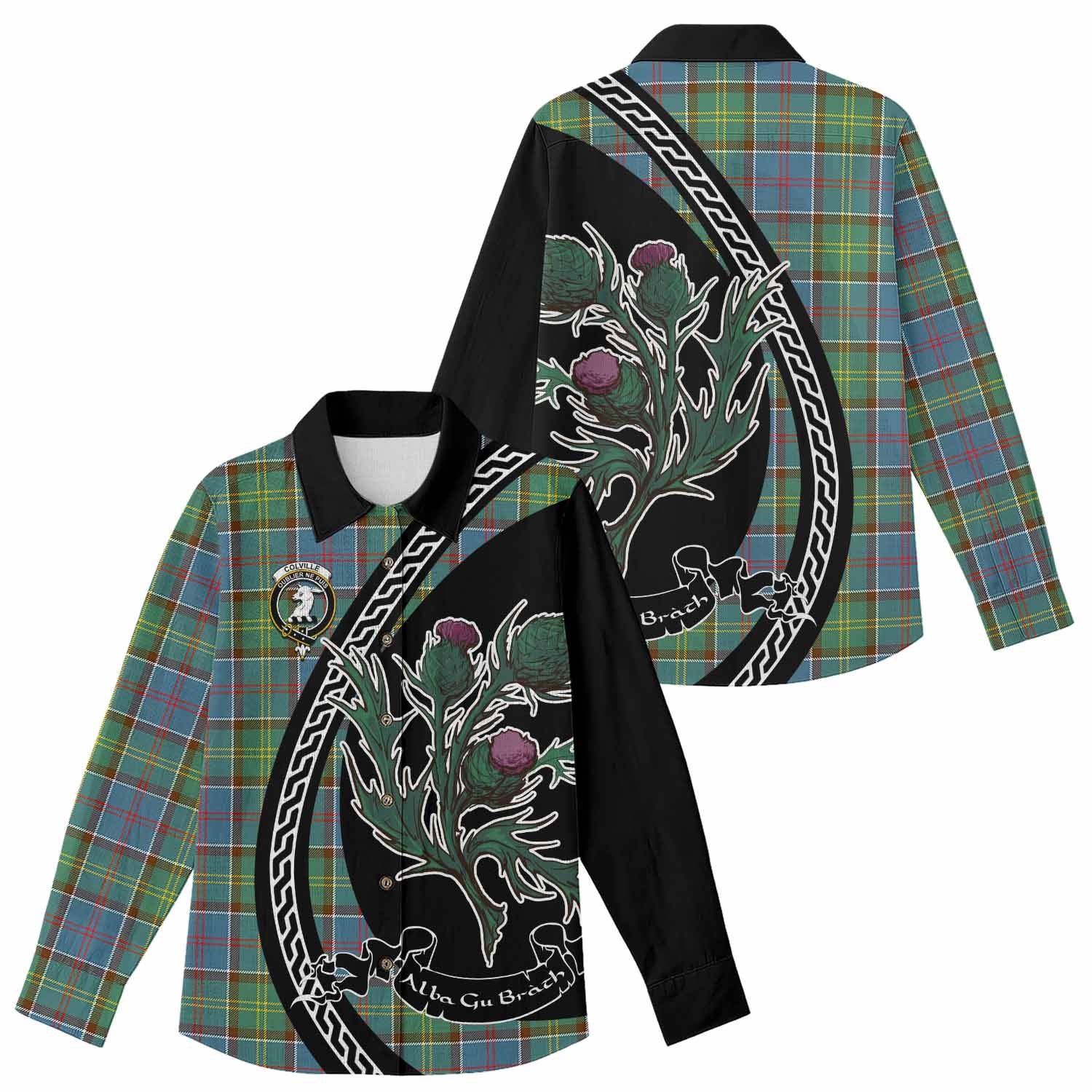 Colville Family Crest Tartan Women Casual Shirt Alba Thistle Inspired - Tartan Vibes Clothing