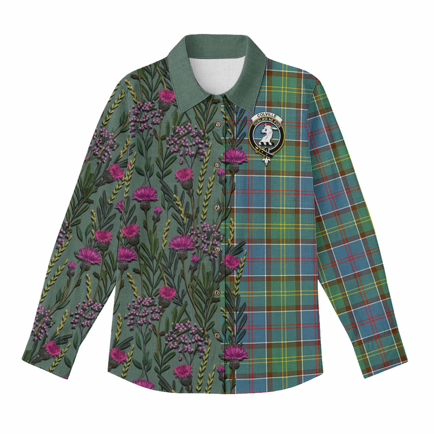 Colville Family Crest Tartan Women Casual Shirt Scottish Thistle Flower Pattern Half Style - Tartan Vibes Clothing
