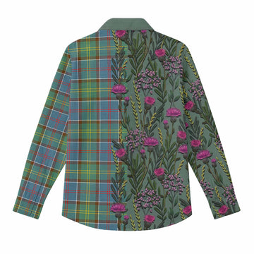 Colville Family Crest Tartan Women Casual Shirt Scottish Thistle Flower Pattern Half Style