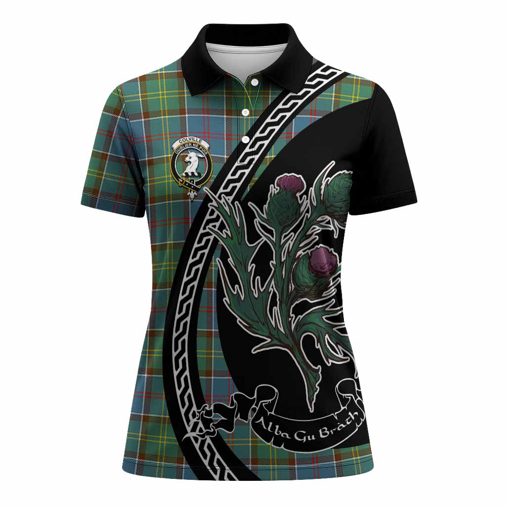 Colville Family Crest Tartan Women Polo Shirt Alba Thistle Inspired - Tartan Vibes Clothing