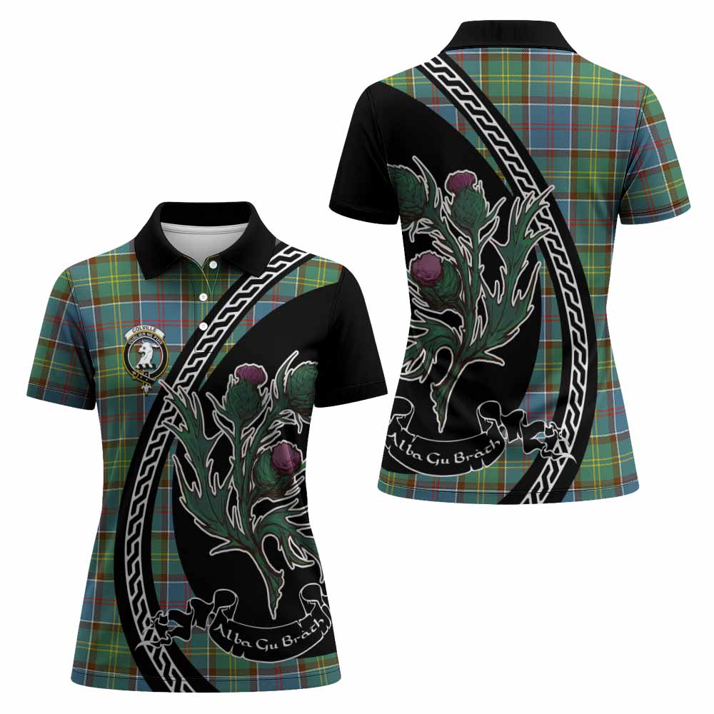 Colville Family Crest Tartan Women Polo Shirt Alba Thistle Inspired - Tartan Vibes Clothing