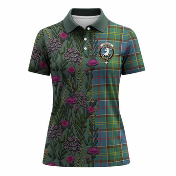 Colville Family Crest Tartan Women Polo Shirt Scottish Thistle Flower Pattern Half Style