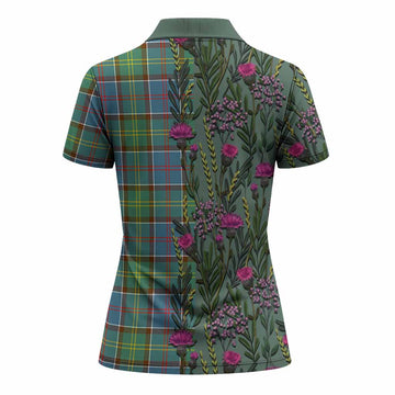 Colville Family Crest Tartan Women Polo Shirt Scottish Thistle Flower Pattern Half Style