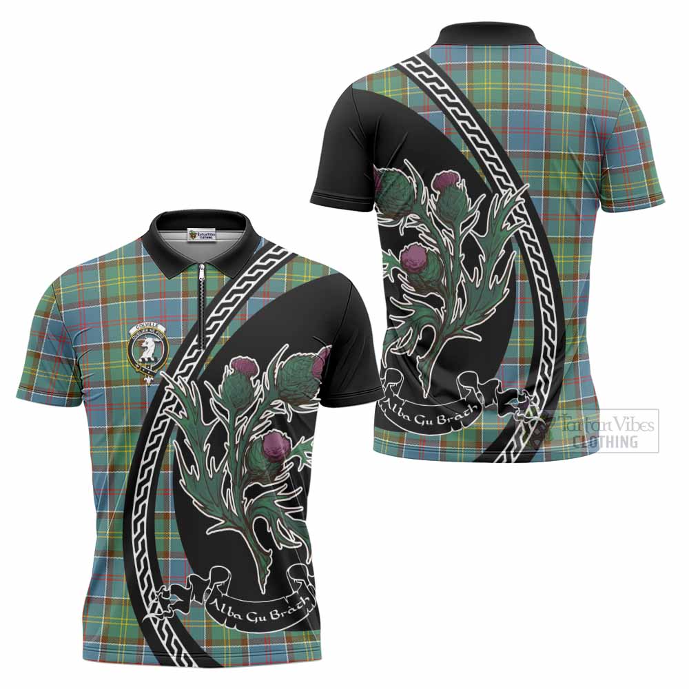 Colville Family Crest Tartan Zipper Polo Shirt Alba Thistle Inspired - Tartan Vibes Clothing