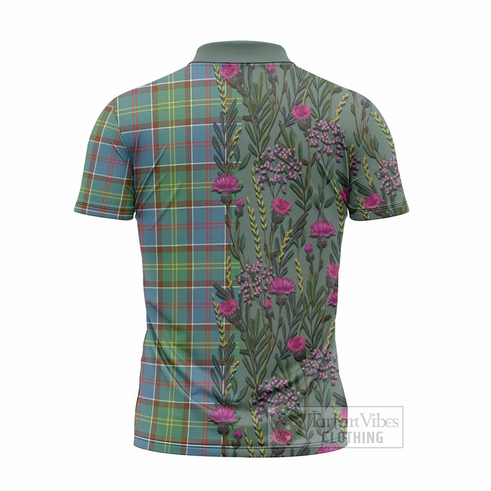 Colville Family Crest Tartan Zipper Polo Shirt Scottish Thistle Flower Pattern Half Style - Tartan Vibes Clothing