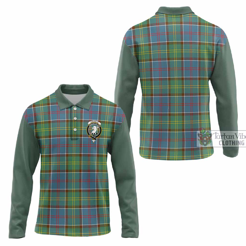 Colville Tartan Accent Long Sleeve Polo Shirt with Family Crest