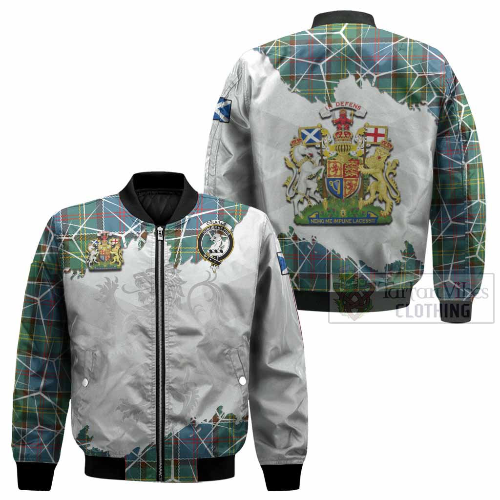 Colville Tartan Bomber Jacket with Family Crest and Lion Rampant Grunge Style