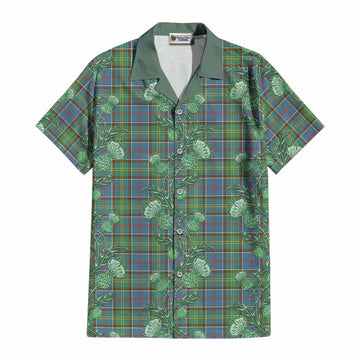 Colville Tartan Cotton Hawaiian Shirt Seamless Scottish Thistle Flowers