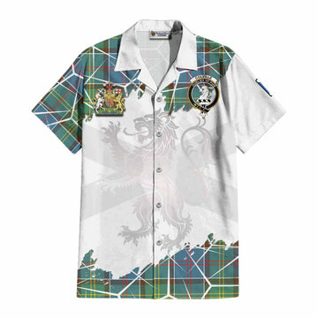 Colville Tartan Cotton Hawaiian Shirt with Family Crest and Lion Rampant Grunge Style