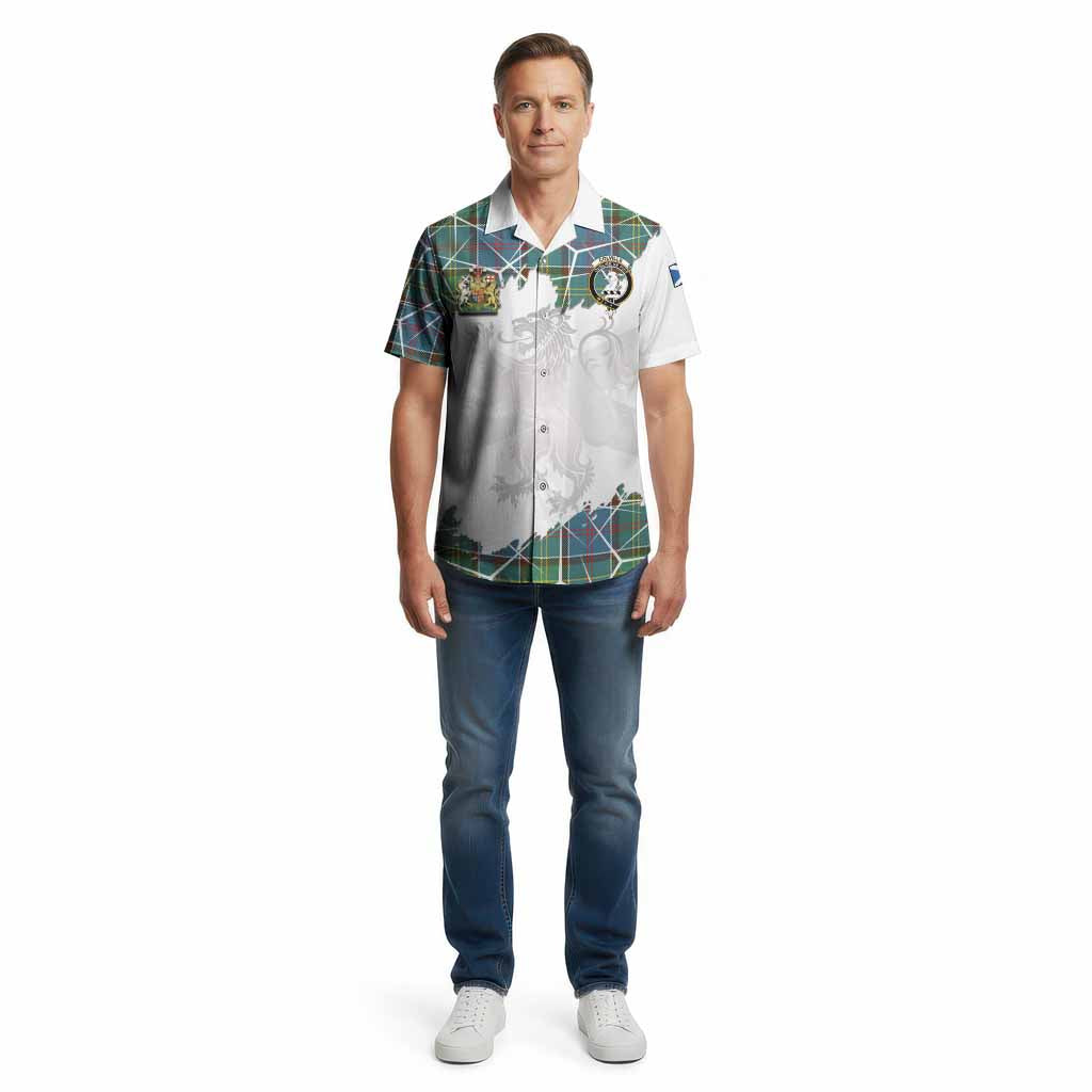 Colville Tartan Cotton Hawaiian Shirt with Family Crest and Lion Rampant Grunge Style
