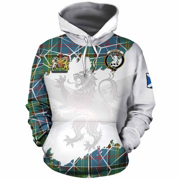 Colville Tartan Cotton Hoodie with Family Crest and Lion Rampant Grunge Style