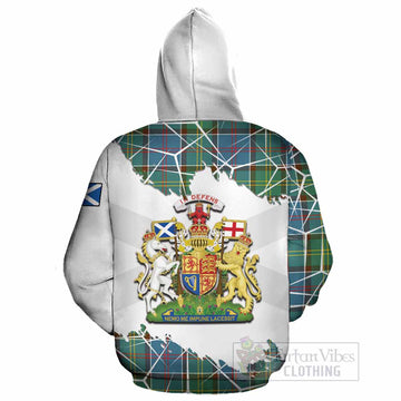 Colville Tartan Cotton Hoodie with Family Crest and Lion Rampant Grunge Style