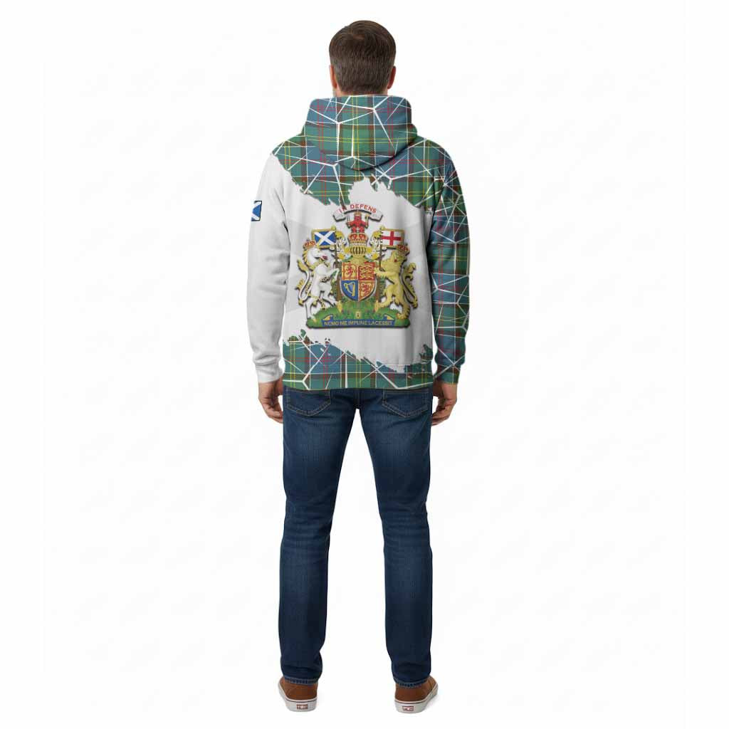 Colville Tartan Cotton Hoodie with Family Crest and Lion Rampant Grunge Style