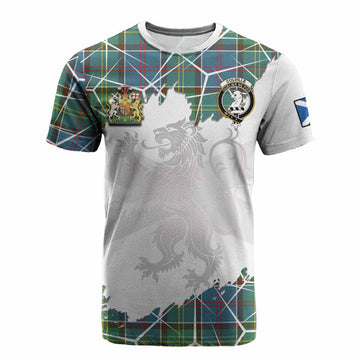 Colville Tartan Cotton T-shirt with Family Crest and Lion Rampant Grunge Style