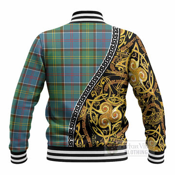 Colville Tartan Crest Baseball Jacket Celtic Knot and Triple Trickle Spiral Symbols