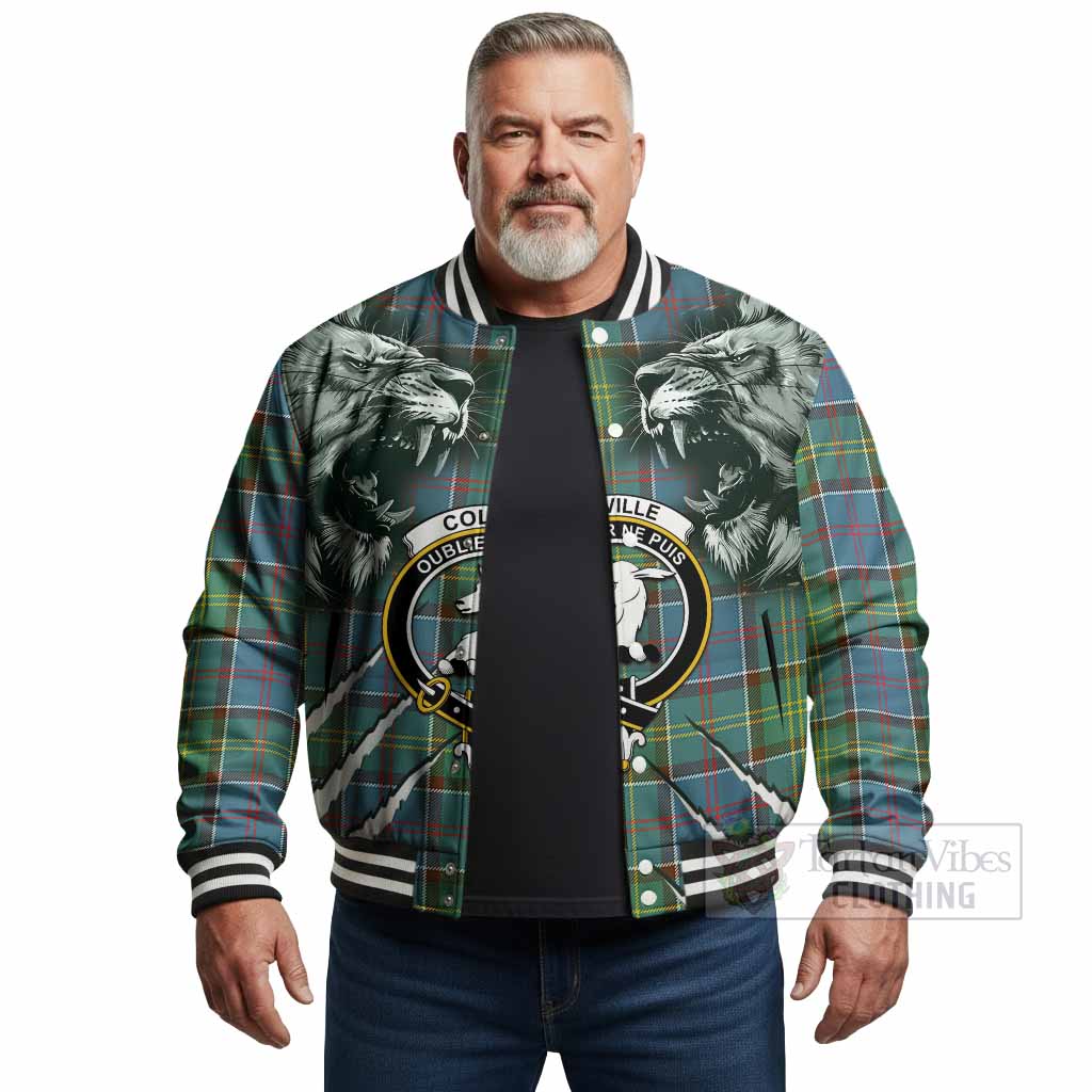 Colville Tartan Crest Baseball Jacket Ferocious Lion Style
