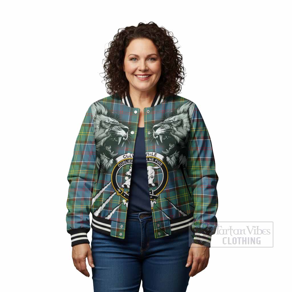 Colville Tartan Crest Baseball Jacket Ferocious Lion Style