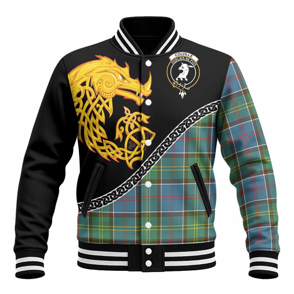 Colville Tartan Crest Baseball Jacket Legendary Dragon Knot Half Style