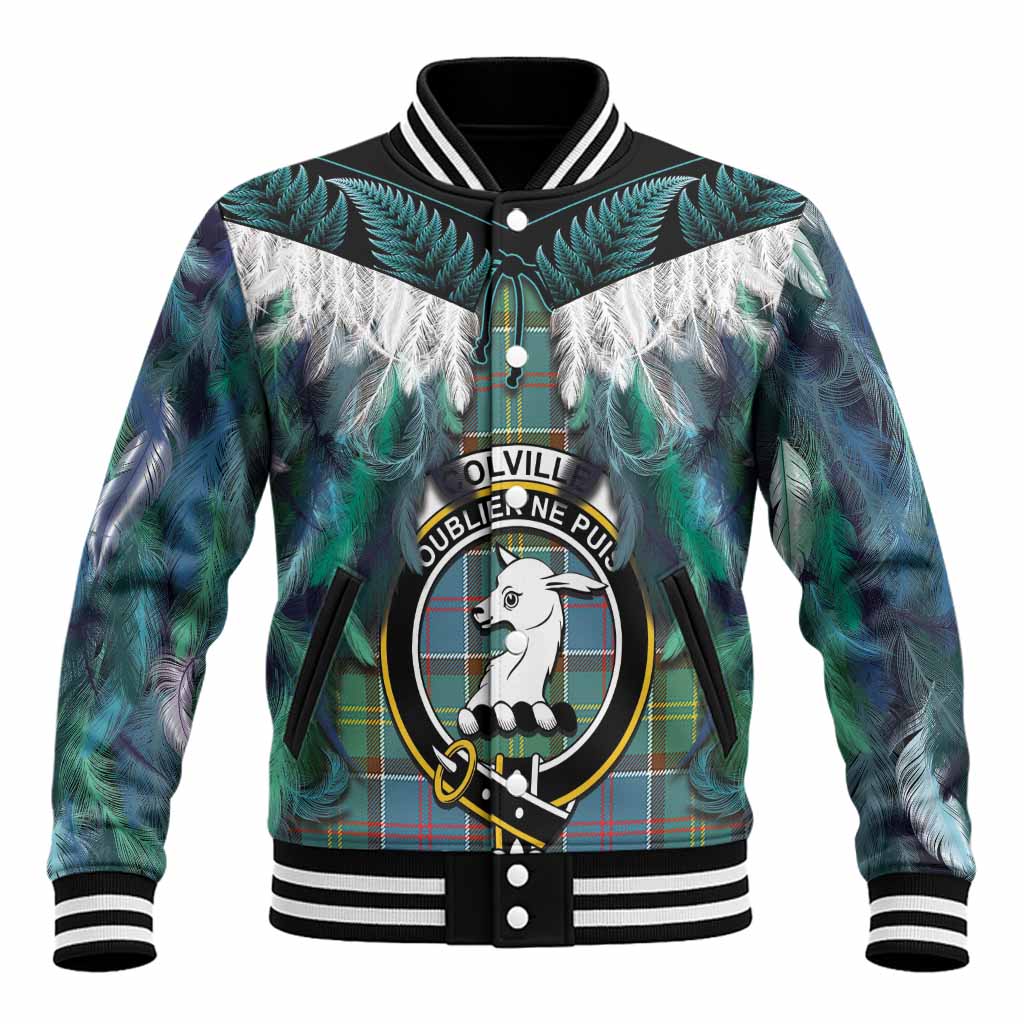 Colville Tartan Crest Baseball Jacket New Zealand Maori Korowai Cloak