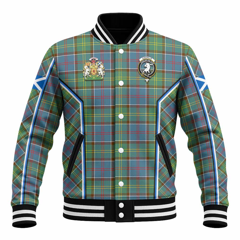 Colville Tartan Crest Baseball Jacket Scotland Coat of Arm Flag Style - Tartan Vibes Clothing