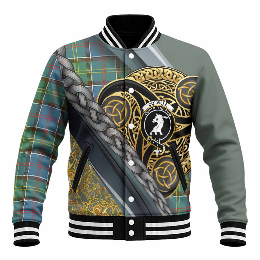 Colville Tartan Crest Baseball Jacket Scottish Triskele Celtic