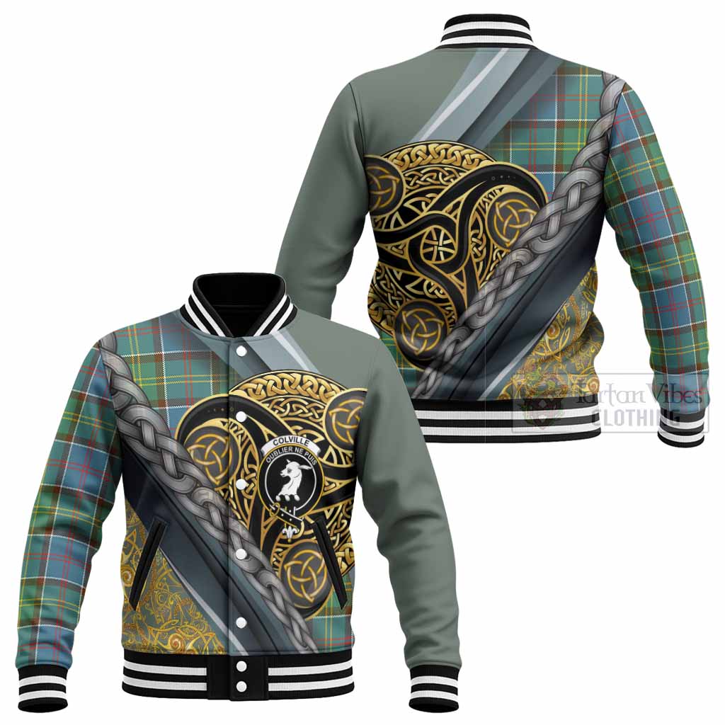 Colville Tartan Crest Baseball Jacket Scottish Triskele Celtic