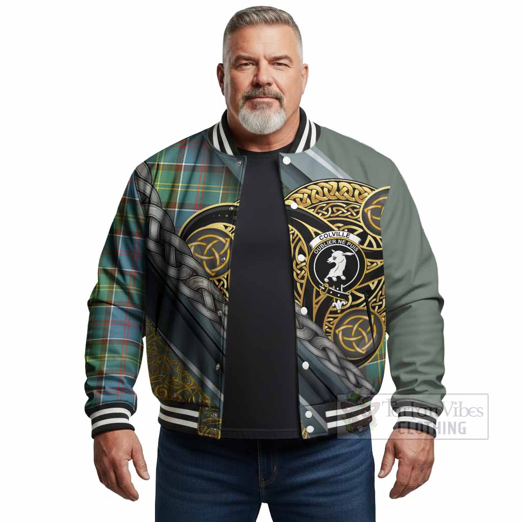 Colville Tartan Crest Baseball Jacket Scottish Triskele Celtic