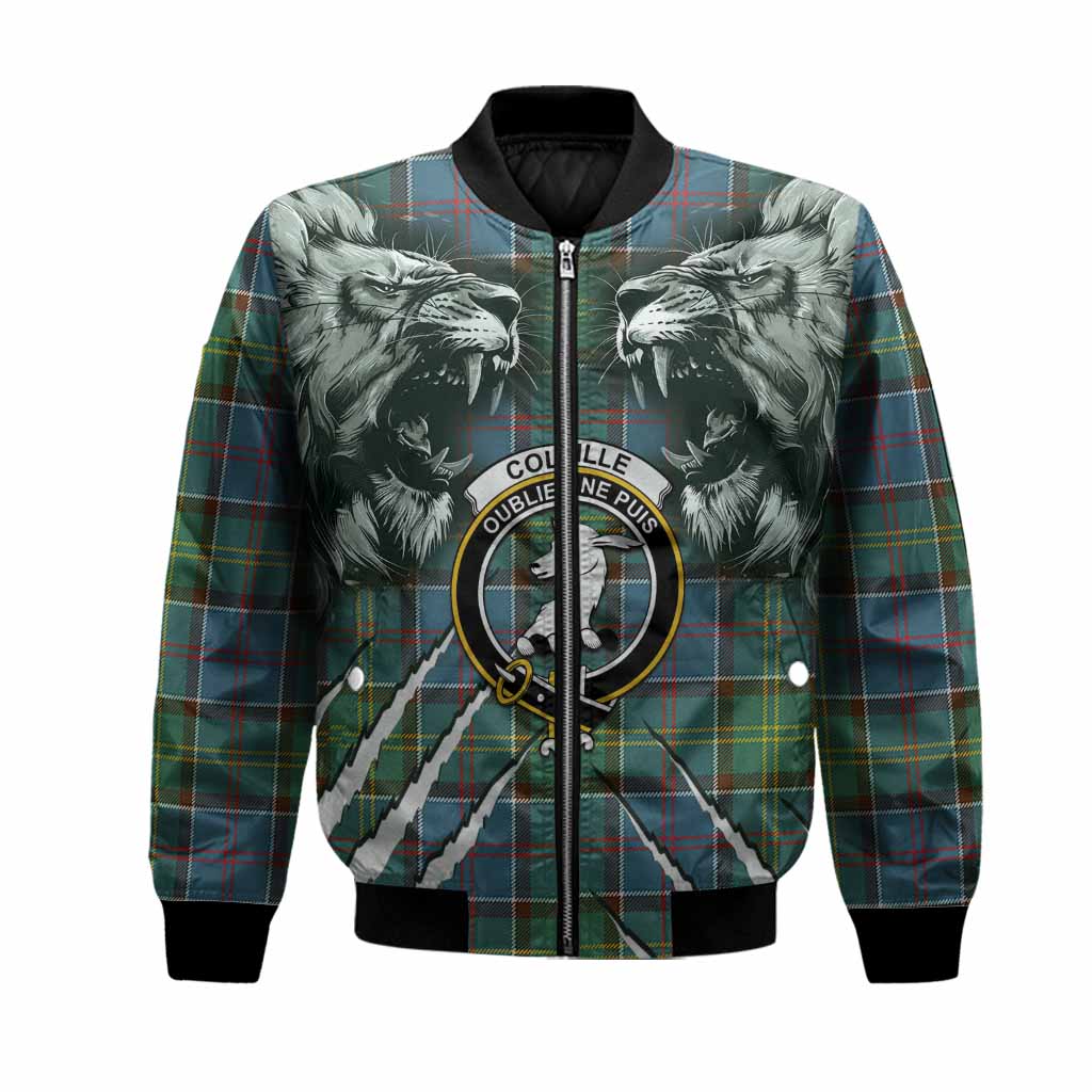 Colville Tartan Crest Bomber Jacket Ferocious Lion Style