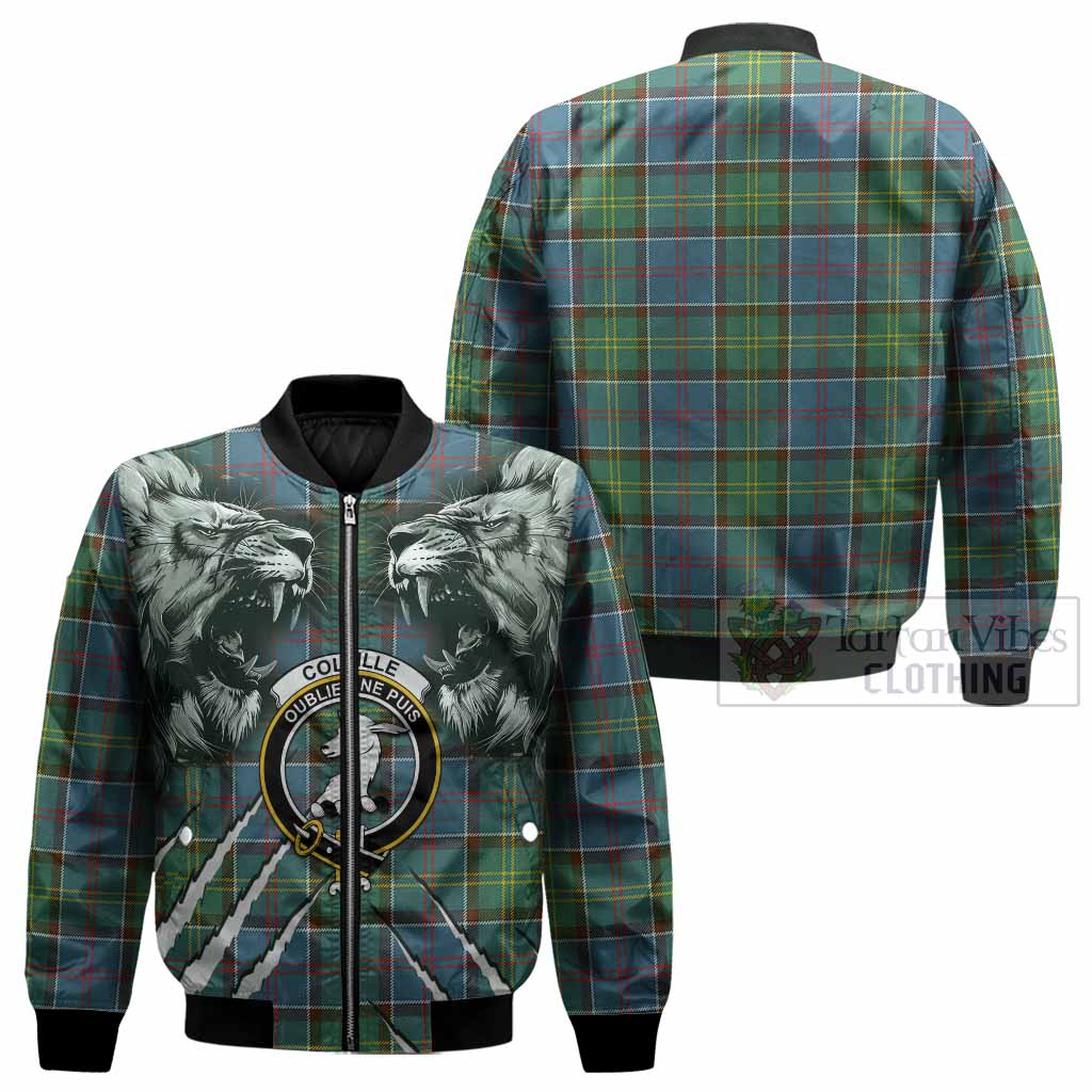 Colville Tartan Crest Bomber Jacket Ferocious Lion Style