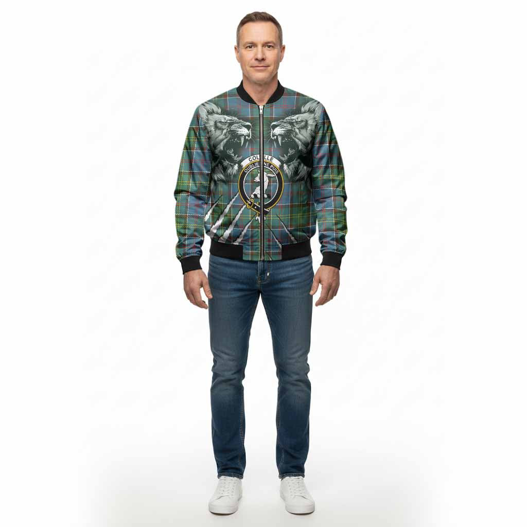 Colville Tartan Crest Bomber Jacket Ferocious Lion Style