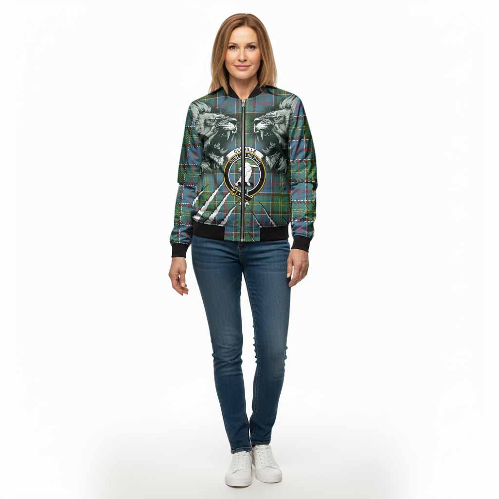 Colville Tartan Crest Bomber Jacket Ferocious Lion Style