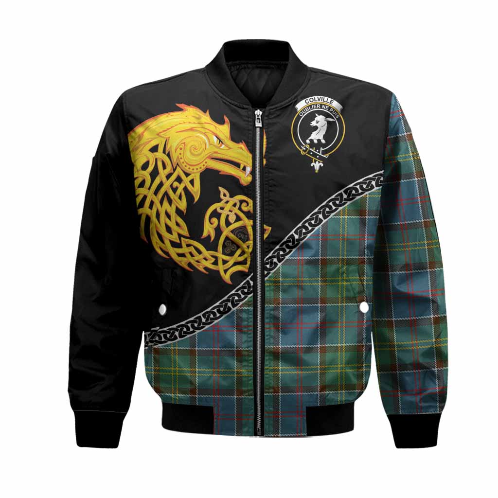 Colville Tartan Crest Bomber Jacket Legendary Dragon Knot Half Style