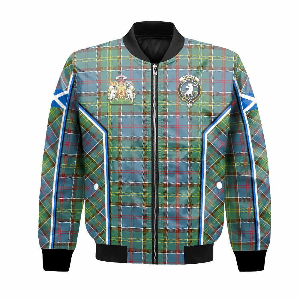 Colville Tartan Crest Bomber Jacket Scotland Coat of Arm Flag Style - Tartan Vibes Clothing