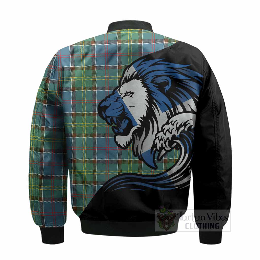 Colville Tartan Crest Bomber Jacket Scottish Golden Lions Wave Flow