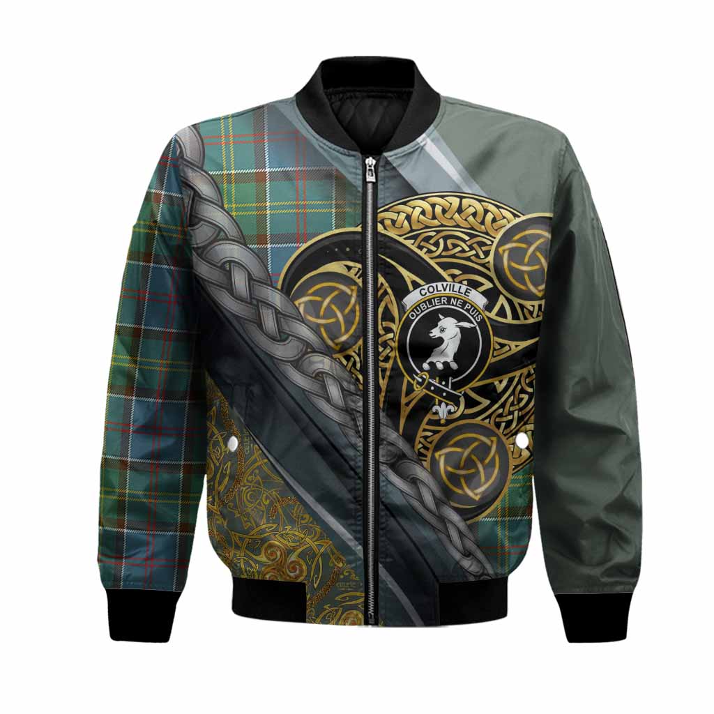 Colville Tartan Crest Bomber Jacket Scottish Triskele Celtic