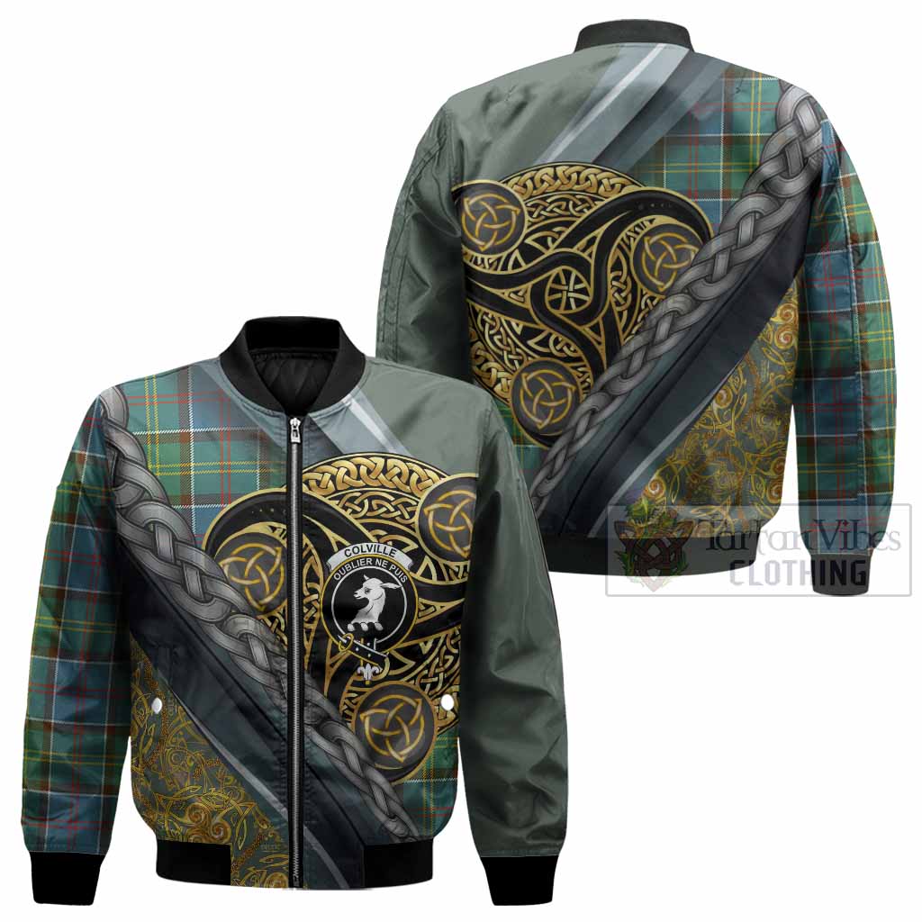 Colville Tartan Crest Bomber Jacket Scottish Triskele Celtic