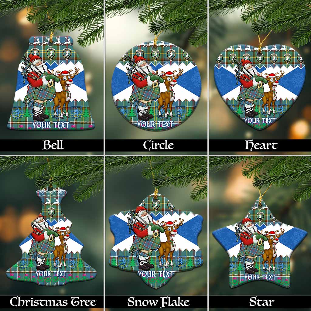 Colville Tartan Crest Christmas Ceramic Ornament Scotland Santa With Bagpipes Cute Reindeer