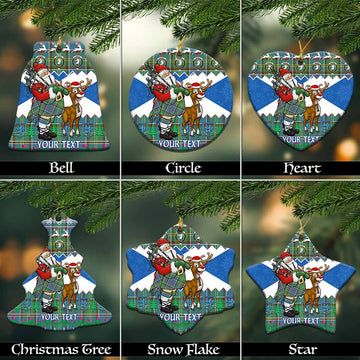 Colville Tartan Crest Christmas Ceramic Ornament Scotland Santa With Bagpipes Cute Reindeer