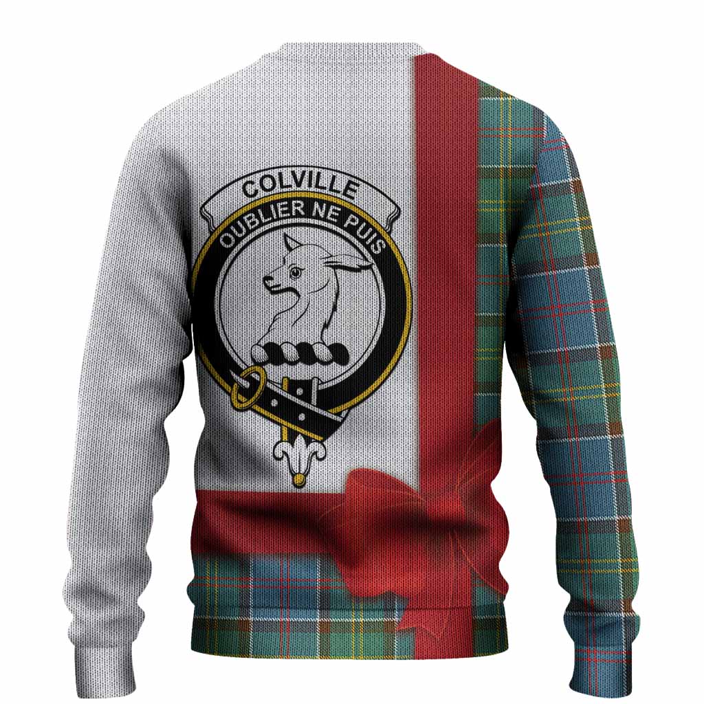 Colville Tartan Crest Christmas Christmas Ugly Sweater Highland Cow Bagpipes Coquette Bow Style