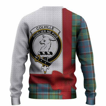Colville Tartan Crest Christmas Christmas Ugly Sweater Highland Cow Bagpipes Coquette Bow Style